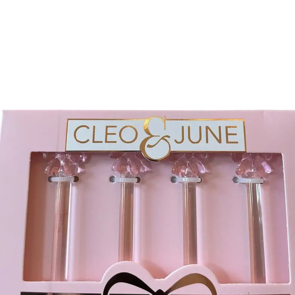 Cleo & June Glass Pink Bow Spoons Set of 4 NEW